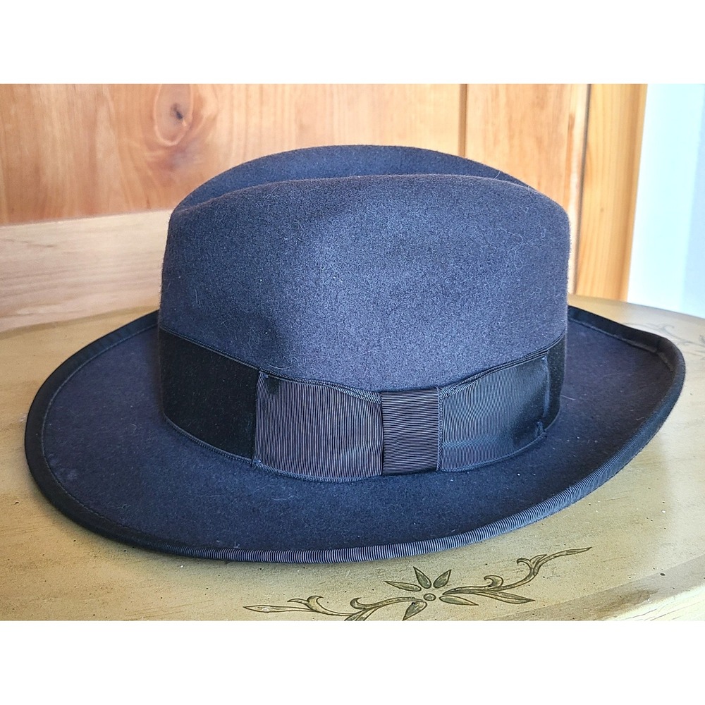 Vintage Small Black 100% Wool Felt Fedora Homburg Hat Classic Gentleman Hat